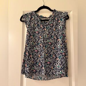 LOFT Navy and White Floral Print Blouse